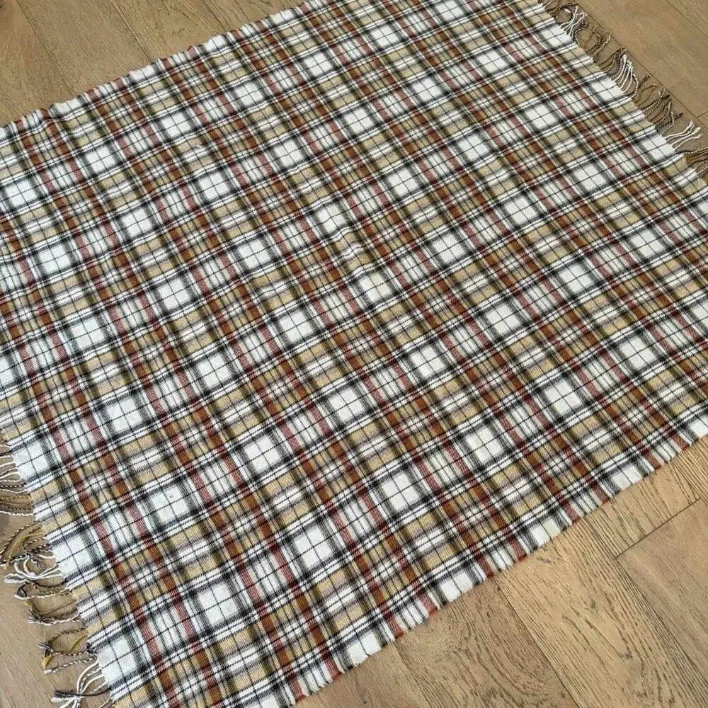 Pottery Barn Plaid Throw Blanket Yellow Brown Cream Fringe 50x60 Fall